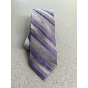 Calvin Klein Purple, Gray Striped Pattern Silk Slim Tie NWOT